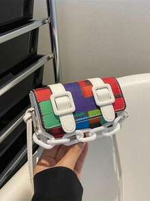 Mini Acrylic Decorative Chain Lipstick Crossbody Bag - Beige - View 4
