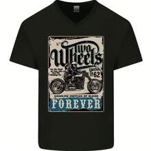 Two Wheels Biker Motorcycle Men's V-Neck Cotton T-Shirt- - 款式 - 查看 1