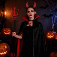 Set Kostum Vampir Setan Gotik 3 Potong, Cocok untuk Halloween, Zombie, Malaikat Maut, Pesta Bertema Peran Setan, Unisex - MultiWarna - View 9