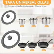 2 Piezas Tapas para Sartenes, Tapa Universal para Ollas, Tapa de Vidrio de Silicona, Tapa Universales para Ollas de 20 22 24 26 28 30 cm, con Ventilación para Vapor y un Trapo - Gris - Ver 5