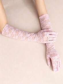 1 Pasang Sarung Tangan Panjang Jala Minimalis Fashion Wanita, Cocok untuk Dekorasi, Perjalanan, Paduan Pesta, Musim Dingin - Putih - View 3