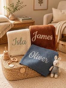 1pc Customizable Embroidered Knitted Throw Blanket, Supports Custom Name Embroidery, 7 Colors Available, Structured Ribbed Edge, Suitable For Home Relaxation And Daily Home Use, Suitable For Family Members, Meaningful Holiday Celebration Gift Choice - Multicolor - View 6