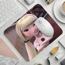 Stylish Doll Square Mouse Pad, Blonde Girl Illustration Pattern Design, Eye-Catching Desktop Decoration Protective Pad, Rubber Non-Slip Stitched Edge Office Mat, Small Size Suitable For Laptop, Desktop Computer Gaming, Office, Daily Use - View 4