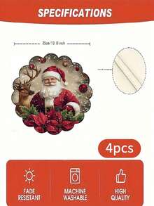 2/4/6/8 miếng tấm lót bàn ăn tròn bằng polyester Giáng Sinh, in hình ông già Noel và tuần lộc, chống trượt, có thể giặt, trang trí bàn ăn tiệc lễ cho gia đình - Nhiều màu - Xem 13