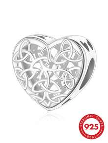 1pc 925 Sterling Silver Celtic Knot Hollow Heart Pendant, Unisex Eternal Jewelry Gift - Silver - View 2
