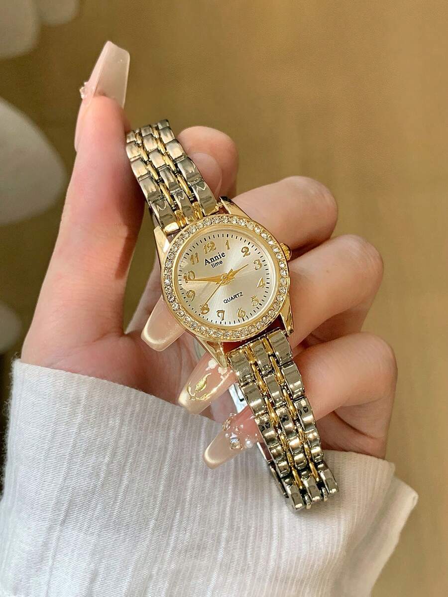 Round Women's Quartz Watch With Arabic Numeral Dial, Fashionable Mid-Century Style, Suitable For Daily Wear, Gifts And Parties - Silver and Gold - View 1