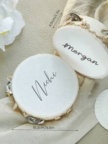 Custom Name 6 Inch Boho Wedding Tambourine Hand Held With Single Row Metal Jingles Starfish And Seashell Woven Decor Musical Rhythm Percussion Instrument Gift For Beach Wedding Bridal Shower Reception Party Dancing (Drumstick Not Included) - Beige - View 3