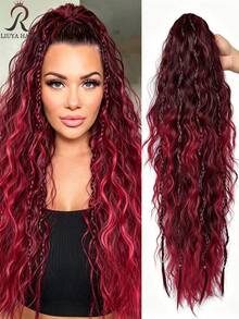 30 Inch Long Wavy Half-Up Hairstyle, Multi-Layer Synthetic Heat-Resistant Wig, Wavy Heat-Resistant Fiber Wig, 4 Curly Braids. Black And Brown Long Hair Accessories, Suitable For Party And Daily Styling, Suitable For All Women., Halloween - Multicolor - View 16
