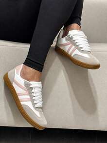 Tênis Feminino Retrô Casual Antiderrapante Leve e Confortável para o dia a dia - Cinza/Rosa - Visão 4