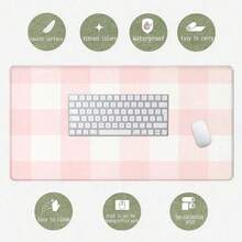 1 Large Rubber Desk Mat/Mouse Pad (Light Pink & White Checkered Pattern; Multiple Sizes Available) – Waterproof, Non-Slip, Smooth Surface, And Easy To Clean; Suitable For Gaming, Office Work, Studying, And Various Desktop Setups. - Mouse Pad - View 10