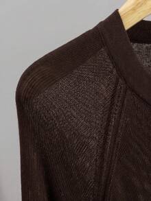 GIGOGOU 大尺碼 1XL-4XL 女款春夏薄款針織開襟衫，輕便休閒長袖鏤空外套 - 咖啡棕 - 查看 3