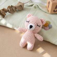 Handmade Crochet Baby Comfort Toy Bib, Mother And Baby Gift, Baby Keepsake Gift, Easter Gift, Children's Bedding Suitable For Babies 0+ - Pink Sleeping Bear - View 3