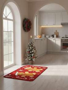1pc Christmas Gingerbread Man Door Mat, Candy Cane & Snowflake Pattern, Washable, Christmas Holiday Home Decor, Non-Slip Mat Suitable For Christmas Gifts, Farmhouse Style Christmas Party Decoration, Perfect Christmas Home Decor - A - View 2