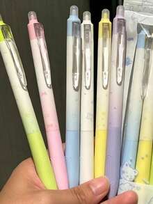 6pcs Gradient Dreamy Butterfly Clickable Gel Pens, Girl Color Palette, 0.5mm Black Ink, Quick-Dry Minimalist Ballpoint Pens For Exam Practice - Dreamy Gradient - View 2