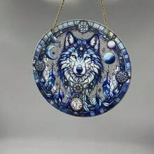 2D Flat North American Wolf Dreamcatcher Acrylic Hanging Decor, Bohemian Style Window Hanging Ornament, Back To School - Multicolor - View 6