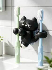 1pc Cute Cat Shaped Wall Mounted Rack, Multifunctional Toothbrush Holder & Cable Management Clip, No Need For Drill Bit Adhesive Hook For Bathroom Sink, Desktop Charging Cable Storage, Cat Lover Gift, Space Saving Home Wall Organizer - Multicolor - View 6