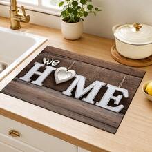 1 pieza Tapete de mesa HOME con patrón de grano de madera en forma de corazón, almohadilla rectangular de tela estilo rústico vintage, textura de tablón de madera falsa marrón con detalle de impresión de letras, protector de escritorio a prueba de polvo y resistente a manchas, adecuado para la parte superior de la lavadora, cuarto de lavandería, baño, área de almacenamiento del hogar, decoración diaria, todas las estaciones - Multicolor - Ver 3