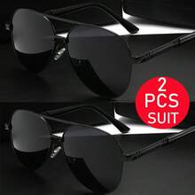 Modern Metal Frame Sunglasses, 2-Piece Set: Red & Black And All Black. Durable Metal Texture, Neutral Everyday Versatility. Casual Fashion Gift. - Grey - View 14
