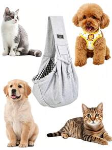 1pc Crossbody Pet Backpack Suitable For Outdoor Walking, Commuting And Shopping, Applicable For Cats And Small Dogs With Pockets And Adjustable Dog Harness, Puppy And Cat Harness | Hands-Free Pet Sling Bag, Zipper Pocket, Travel Use, Comfortable For Puppies And Cats, Gray - Multicolor - View 2