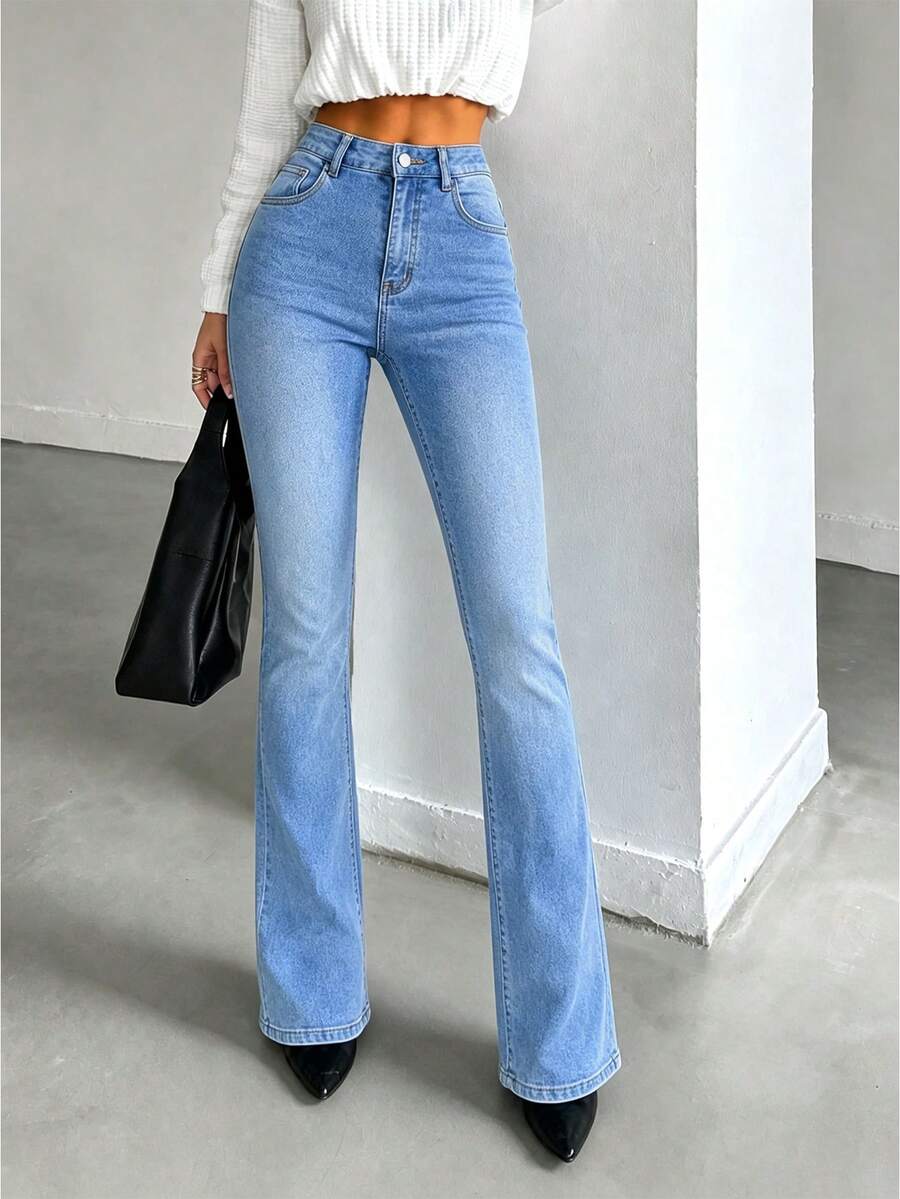 Women's Casual Washed Denim Tapered Pants, With Pockets, Medium Stretch, Long Length, Suitable For Daily Wear Vacation Fall - Light Wash - View 1