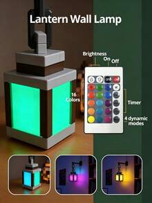 Pixel Lantern Night Light - 16 Color LED Wall Atmosphere Night Light With Remote Control - Rechargeable Night Light, Desktop Lamp, Cosplay Bedside Lamp For Room Decor - Multicolor - View 7