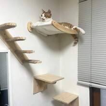 1pc Wall Mounted Cat Climbing Frame And Perch, Cat Hammock, Cat Ladder, Cat Scratching Post, Indoor Cat Wall Shelf For Playing, Climbing, Resting, Max Load 12kg/26lb - Apricot - View 4