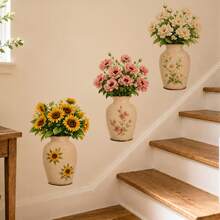 Vintage Floral Vase Cabinet Stickers, Elegant Flower Wall Decals, Removable, Suitable For Kitchen Cabinets, Furniture And Farmhouse Style Home Decor - Vase Wall Sticker - View 3