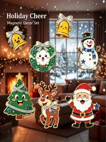 7/1pc Christmas Refrigerator Magnets Set, Santa Claus, Christmas Tree, Snowman, Reindeer, Bell Soft Magnetic Ornaments, Reusable Holiday Decorations - Multicolor - View 5