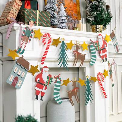 1 Set Home Decor Elf Bow Christmas Reindeer Pattern Wreath, Christmas Decoration, Party Supplies, Christmas Hanging Banner, Christmas Gift, Home & Outdoor Decor, Christmas Fireplace Wall Indoor Holiday Decoration Hanging Ornament