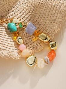 (Bead Color May Vary, Quantity Random) 1pc Simple Fashion Exaggerated Asymmetrical Beaded Necklace For Women, Sisters, Summer Vacation, Date, Gift, Daily Casual, Party, Wedding - Multicolor - View 5