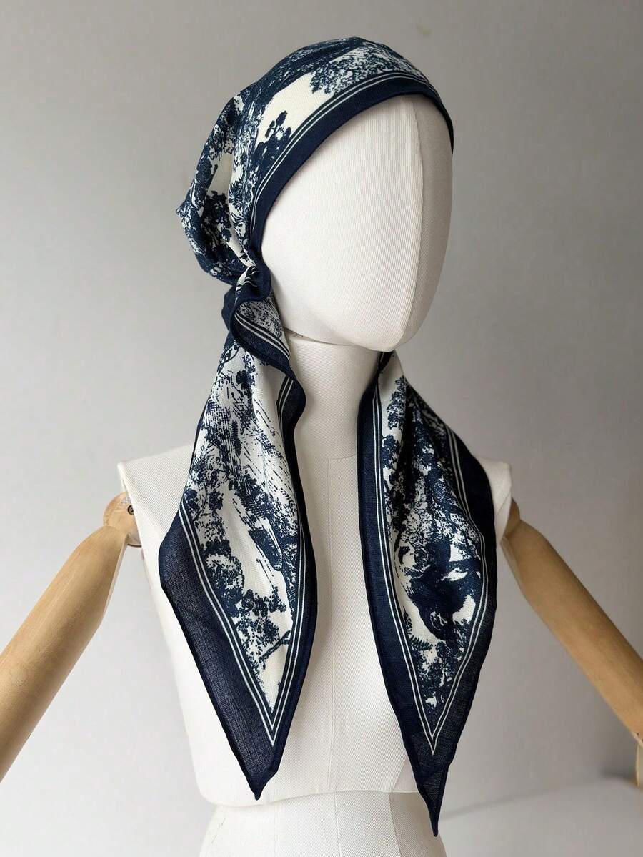 Women Multi Use Vintage Print Headscarf Hooded Hair Wrap Neck Scarf Soft Casual Accessory For Outdoor Travel Daily Wear - Multicolor - View 1