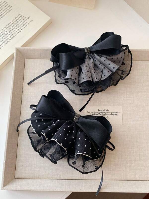 Elegant Fabric Polka Dot Ruffle Bow Hair Clip, Minimalist Elegant Ponytail Half-Up Hair Clip, Fashion Versatile Hair Accessory For Women, Suitable For Dating And Party