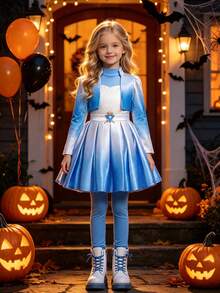 Dreamy Girl Role Play Costume Gradient Jacket + Dress + Pants Theme Party Halloween Fantasy Outfit Set - Blue - View 1