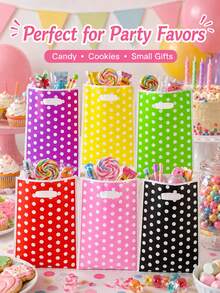 6pcs Multicolor Polka Dot Plastic Gift Bags With Handles, Vibrant Color Party Favor Packaging Bags, Birthday Holiday Celebration Decoration Gift Bags, Candy Gift Packaging Supplies (Reusable Bags) - Multicolor - View 2