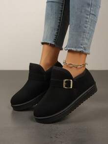 Botas de Tornozelo de Inverno com Fivela, Forro Térmico, Sola Grossa, Plus Size, Ajuste Largo, Slip-On, Sapatos Quentes para Mulheres - Preto - Visão 4