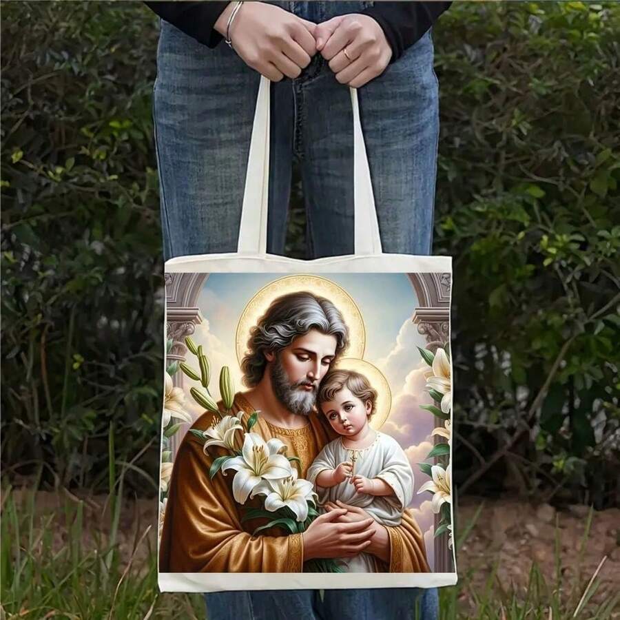 Bolsa sacola ecobag de tecido estampas católica crista JESUS IGREJA VERGEM MARIA Nossa senhora Santa Clara São José. - 3 - Visão 1
