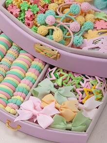 172pcs Spring/Summer Pastoral Style Hair Accessories Set For Girls, Includes Bows/Pearl Glitter Mesh Flowers/Sequin Butterflies/Stars And Flower Hair Clips, Pom Pom Hair Ties And Multiple High Elasticity Basic Hair Ties, Mini Claw Clips. Suitable For Daily/Outing/Party Use. - Multicolor - View 4