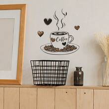 1pc Coffee And Coffee Beans Sketch Wall Sticker, Vinyl Removable Wall Decal For Room Decor, Home Background Decoration, Birthday Graduation Gift - Multicolor - View 2