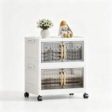 Foldable Storage Cabinet With Wheels, Vertical Transparent Door Stackable Organizer Unit, Multi-Layer Plastic Storage Drawers, Suitable For Closet Living Room Bathroom, Multi-Functional Home Sundries Storage Rack - View 8