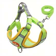 1Pc Fluorescent Green Reflective Step-In No Pull Dog Harness And Leash Set, Soft Padded Breathable Anti-Choke Escape Proof Pet Walking Vest, Night Visible Outdoor Walking Travel Gear For Small Medium Puppy Dogs - Green - View 2