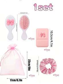 1/6/12sets-Girl's Sweet Bow Style Party Favors: Includes Portable Makeup Mirror, Mini Hair Comb, Hair Scrunchie, Organza Gift Bag - Suitable As Thank You Gifts Or Baby Shower Party Supplies (Basic Bow, Pink) - Multicolor - View 10