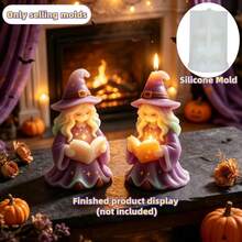 Chibi Magic Witch Reading Style Silicone Mold, Cute Magic Witch Shaped Aromatherapy Candle Mold, Suitable For Handmade Soap/Candle/Clay/Resin Plaster Crafts DIY, Gothic Magic Theme Home Decor Craft Supplies, Halloween Party Gift - A - View 4