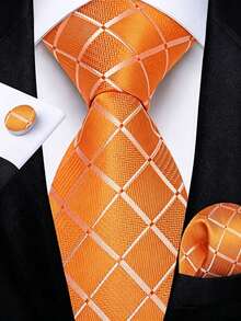 Men Tie Sets Classic Fashion Necktie Set With Cufflink For Business Party - Orange - View 1