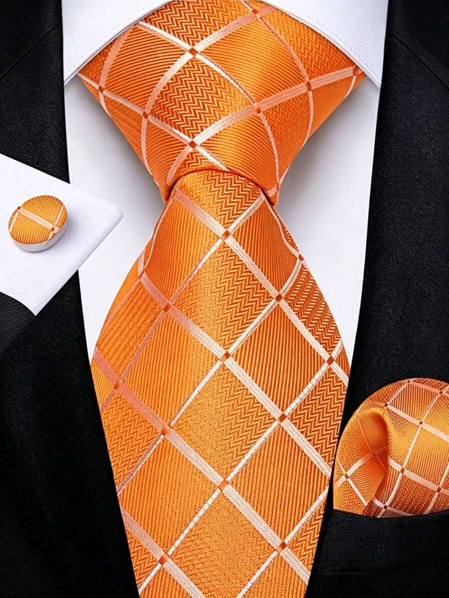 Men Tie Sets Classic Fashion Necktie Set With Cufflink For Business Party - Orange - View 1