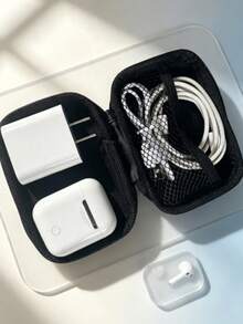 1pc Compact Electronic Travel Storage Box - EVA Mini Matte, Phone Charger, Data Cable And Earphone Storage Box, Travel Essential, Travel Must-Have - 1pc Black - View 8