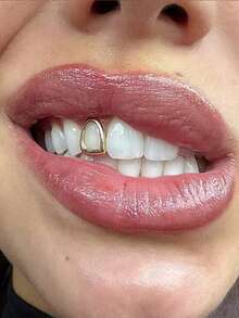 THATBOY 6pcs/Set Gigi Tiruan Berlapis Emas 18K, Penutup Gigi Atas Tunggal - Cocok Untuk Pesta Dan Pemakaian Sehari-hari - Tema Liburan - Batu Kelahiran Desember - Batu Sintetis - MultiWarna - View 5