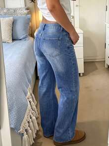 GILIPUR New Y2K Women's Jeans, Low Waist Blue Vintage Loose Straight Leg Pants, Casual Versatile Bottoms, Street Style - Blue - View 5