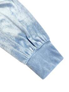 Women's Autumn/Winter Daily Commute Solid Color Velvet Material Small Stand Collar Pleated Design Long Sleeve Blouse - Baby Blue - View 6