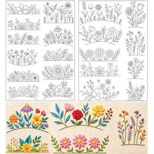 Water-Soluble Embroidery Stabilizer Patch Paper, Multiple Curved Spring Floral Borders, Mixed Roses, Sunflowers, Daisies And Green Leaves Washable Transfer Patterns, Suitable For Adult Embroidery Enthusiasts - A090 - View 5