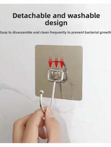 Heavy Duty Large Adhesive Hooks, Strong No-Drill Back Adhesive, No Damage To Cabinets And Walls. Stable Load-Bearing, Suitable For Hanging And Organizing Various Kitchen Utensils And Cleaning Tools, Sturdy Metal Structure, Easy Installation Without Residue, Tidy Countertop Space, Convenient Home Storage - View 9